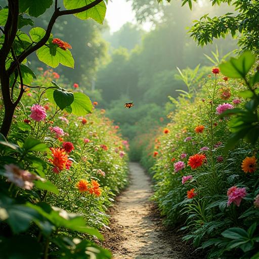 A thriving garden filled with native Singaporean flowers and plants.